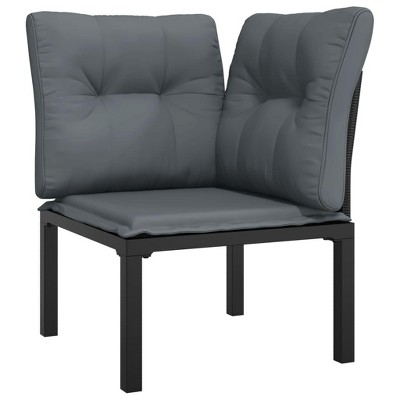 vidaXL Patio Corner Chair with Cushions, Black and Gray, Poly Rattan