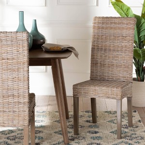 bali & pari Santiago Natural Rattan and Mango Wood Dining Chair Kubu Gray/Rustic Taupe - 1 of 4