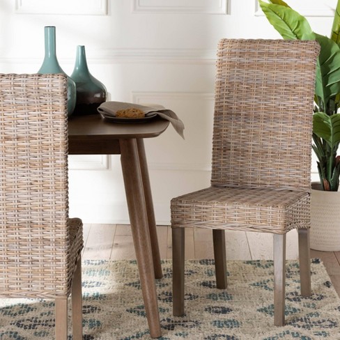 bali & pari Santiago Natural Rattan and Mango Wood Dining Chair Kubu Gray/Rustic Taupe - image 1 of 4