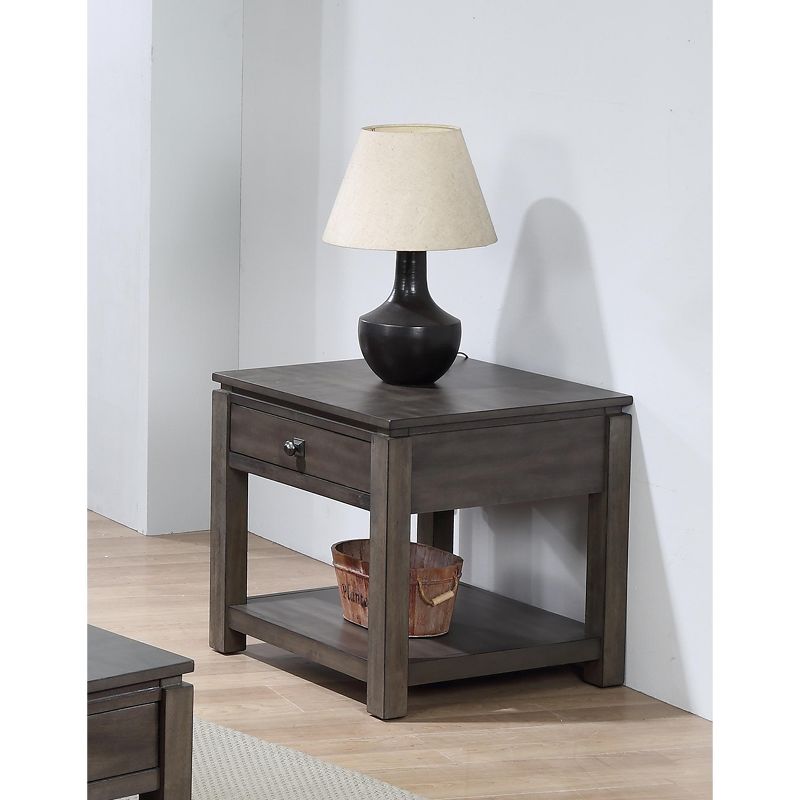 Besthom Shades of Sand 24 in. Weathered Grey Square Solid Wood End Table with 1 Drawer, 4 of 6