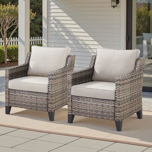 Belord All-Weather Rattan Wicker Patio Chairs Set of 2, Outdoor Chairs with Thick Cushions for Porch, Balcony, Deck, and Garden - 1 of 4