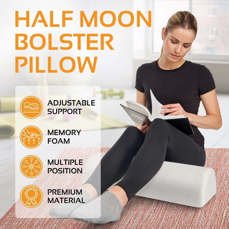 AllSett Health Large Half Moon Bolster Pillow for Legs, Knees, Lower Back and Head, Lumbar Support Pillow for Bed, Semi Roll for Ankle and Foot, 2 of 7