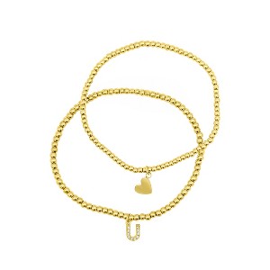 Adornia 14k Gold Plated Stretch Bracelet Set With Mini Crystal Initial - 1 of 3