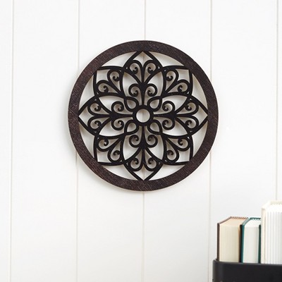 Dark Brown Intricate Wood Carved Abstract Wall Sculpture