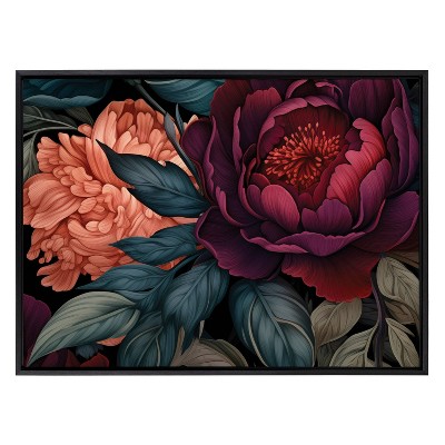 Large Black Framed Dark Academia Floral Canvas Print