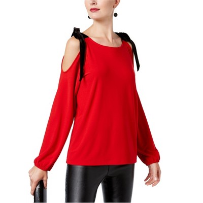 I.N.C International Concepts Womens Velvet Tie Knit Blouse, Red, X-Small