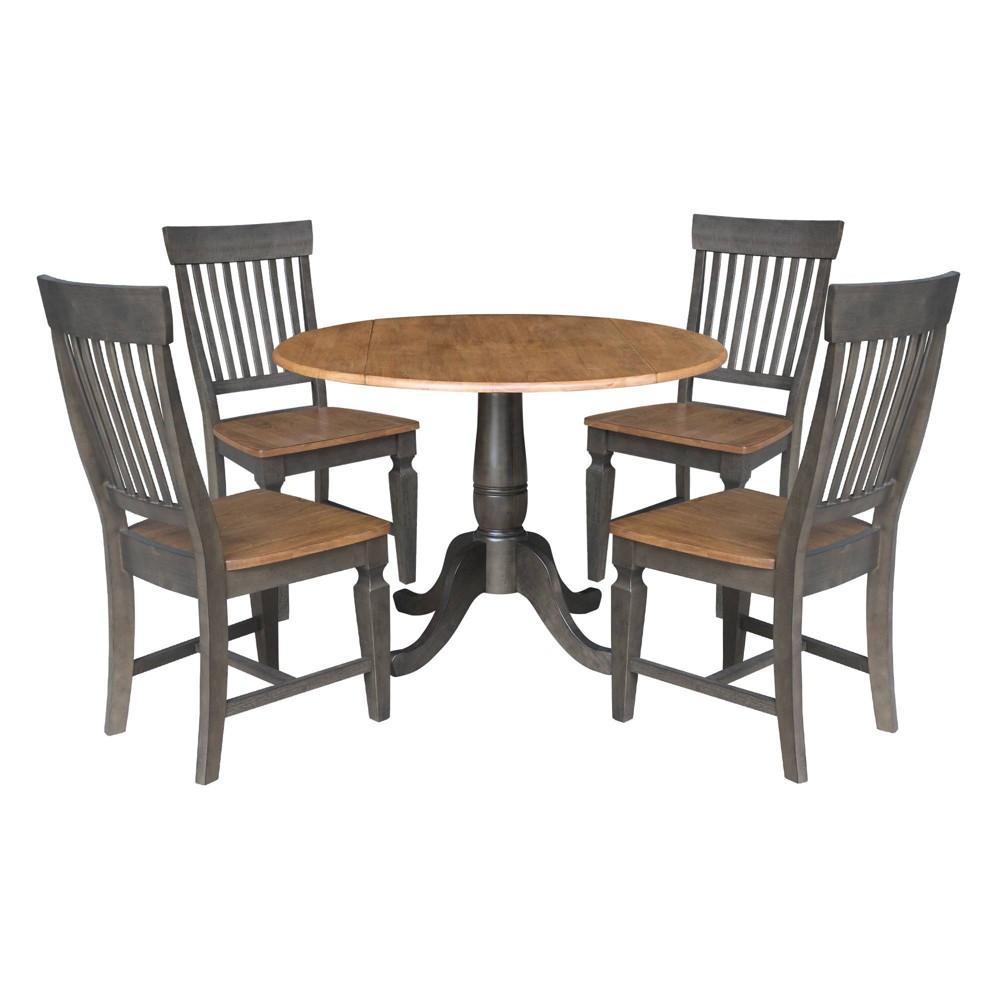 Photos - Dining Table 5pc 42" Round Dual Drop Leaf  with 4 Slat Back Chairs Hickory/