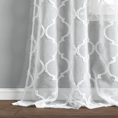 White Sheer Polyester Grommet Trellis Window Curtain Panel Pair