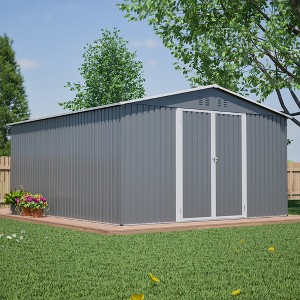 11x13 FT Metal Storage Shed with Reinforced Floor Frame and 4 Air