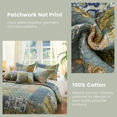 Der Rose BALHAM TRADE-Queen Comforter Set for Bed 100% Cotton Green Sage Bedspreads with 2 Pillow Shams Spring-Queen 90"x98" — фото 5