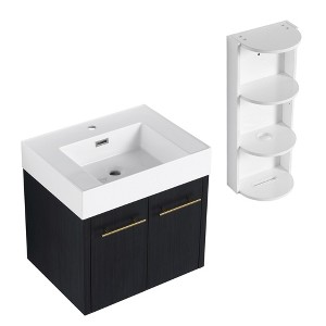 ChicFurnit Bathroom Vanities 24 Inch Wall Mounted Vanity with Resin Sink and Storage Rack for Bathroom, Black, 23.6"*18.1"*22.4" - 1 of 4