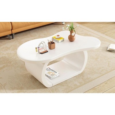 NicBex Round Petal Coffee Table, Minimalist Center Table with 3 Thick Legs & Rounded Edges, Modern End Table for Living Room