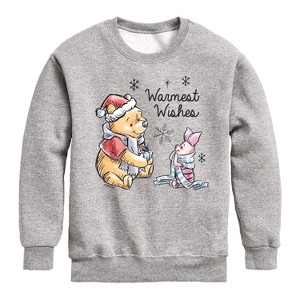 Boys' - Winnie the Pooh - Pooh & Piglet Warmest Wishes Christmas Graphic Long Sleeve Fleece Sweatshirt - 1 of 4