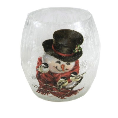 Snowman Up Close w/Snowflakes Lighted 7" Round Glass by Stony Creek 