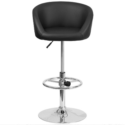 Modern Adjustable Black Vinyl Swivel Barstool with Chrome Base