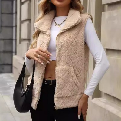 Women's Zip Front Vest Sleeveless Fleece Jacket Warm Vest with Pockets