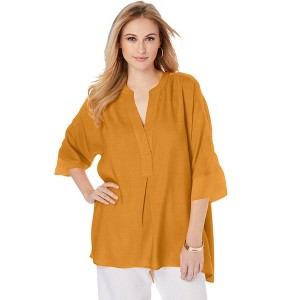 Jessica London Women's Plus Size Hi-Low Linen Tunic - 1 of 4