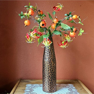 Black Hammered Metal Decorative Table Vase, 18-inch