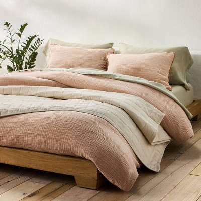 Full Natural Cotton Reversible Quilt with Linen Blend