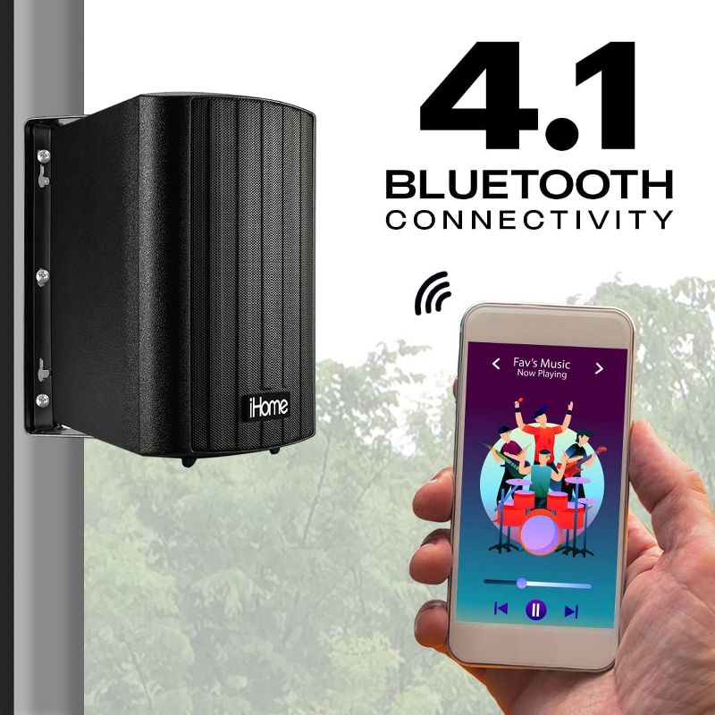 iHome Waterproof Swivel Wall Mountable 5.25"Outdoor Bluetooth Speaker Pair Black, 3 of 4