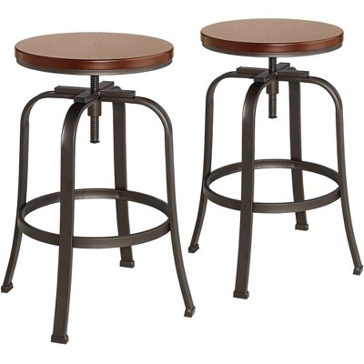 Elm Lane Radin Hammered Bronze Swivel Bar Stools Set of 2 Brown 29" High Industrial Adjustable Brown Seat with Footrest for Kitchen Counter Height
