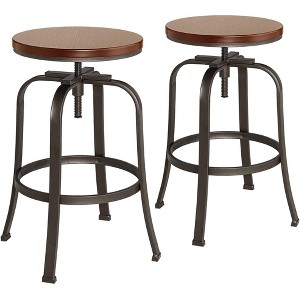 Elm Lane Radin Hammered Bronze Swivel Bar Stools Set of 2 Brown 29" High Industrial Adjustable Brown Seat with Footrest for Kitchen Counter Height - 1 of 4