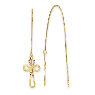 Black Bow Jewelry 10 x 74mm 14k Yellow Gold D/C Box Chain & Cross Threader Earrings