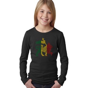 LA Pop Art Girl's Word Art Long Sleeve - Rasta Lion - One Love - 1 of 4