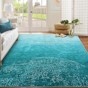 Washable Rugs Modern Abstract Semicircular Floral Print Area Rug Soft Touch Throw Carpet for Living Room Stain Resistant Throw Carpet - 1 of 4