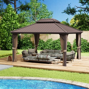 Kozyard Caesar Aluminum Hardtop Gazebo Metal Pavilion with Netting and Shaded Curtains for Patio, Backyard Deck - 1 of 4