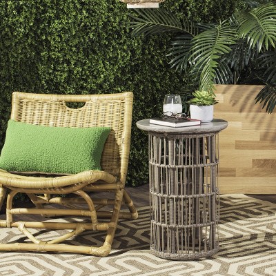 Fane 16'' Dark Grey Concrete & Rattan Round Side Table
