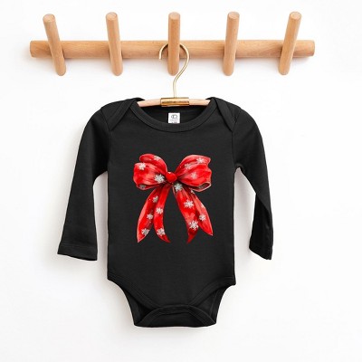 The Juniper Shop Coquette Christmas Snowflake Bow Baby Long Sleeve Bodysuit