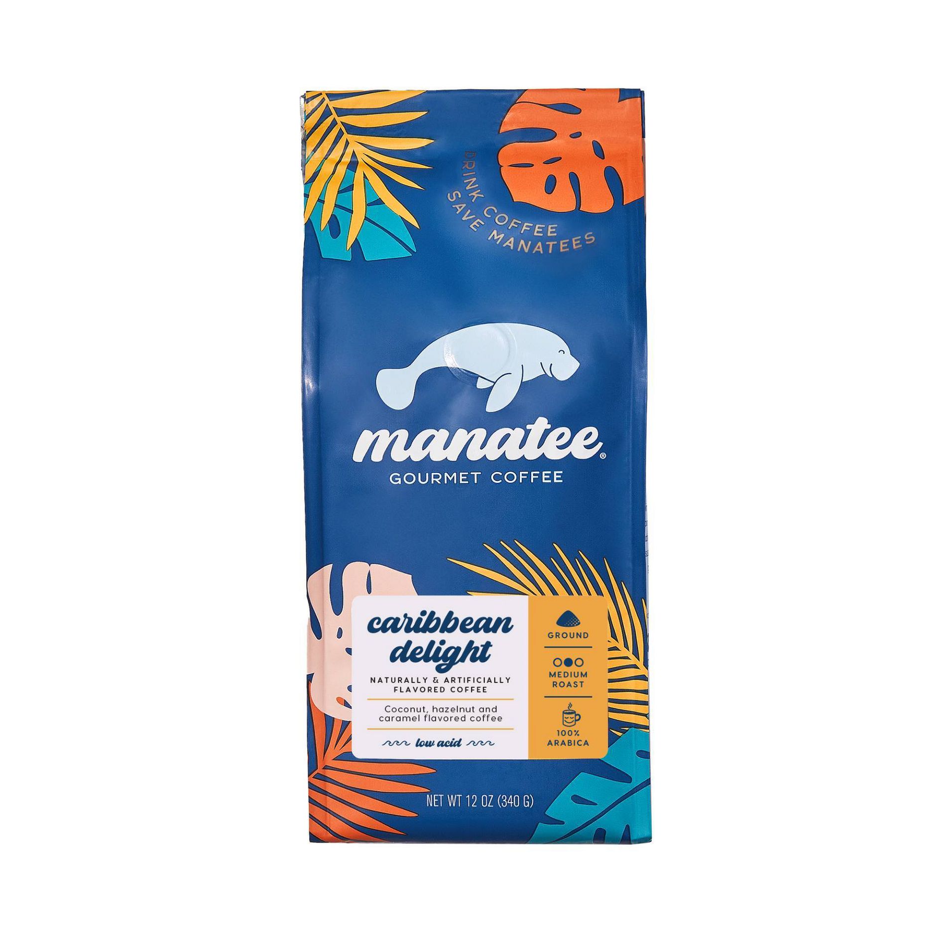 Manatee Gourmet Coffee Caribbean Delight Flavored Blend Medium Roast Ground Coffee - 12oz: Arabica Beans
