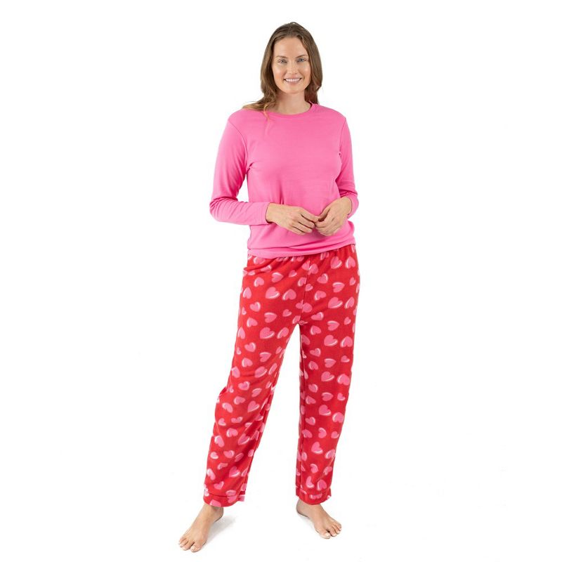 Leveret Womens Cotton Top Fleece Pant Pajamas, 1 of 4