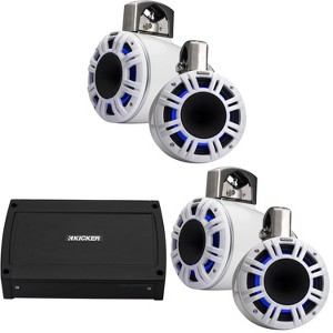Kicker Marine 4 Ch Amp & ( 2 pair ) 6.5" LED KMXL White Tower Speaker Audio Upgrade ( 48KXMA500.4, 51KMTCXL65W) - 1 of 4
