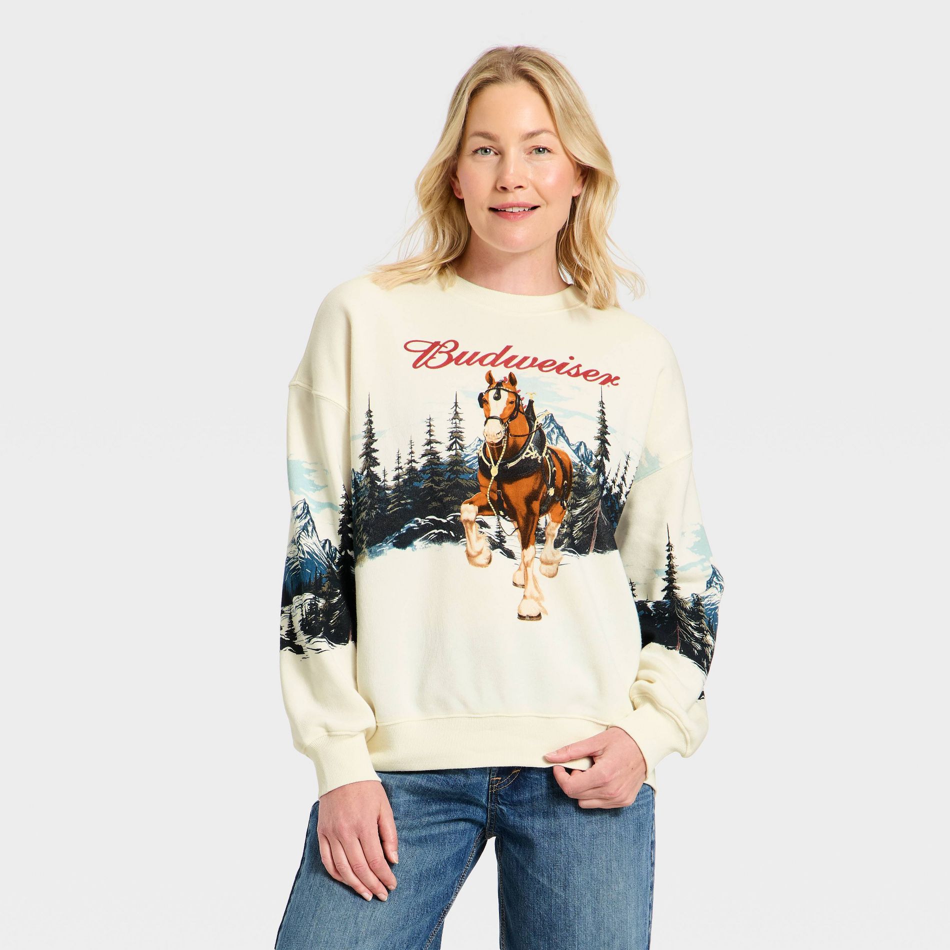 Women's Budweiser Horse Graphic Sweatshirt - Ivory