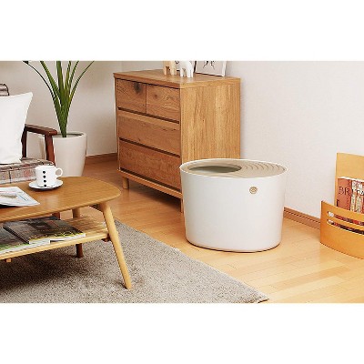 Large White and Beige Top Entry Cat Litter Box with Scoop