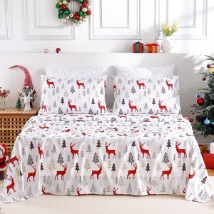 4 Pieces Soft Microfiber Christmas Bedding Sheet Set - 1 of 4