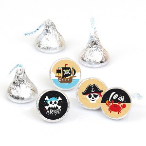 Big Dot of Happiness Pirate Ship Adventures - Skull Birthday Party Round Candy Sticker Favors - Labels Fits Chocolate Candy (1 sheet of 108) - 1 of 4