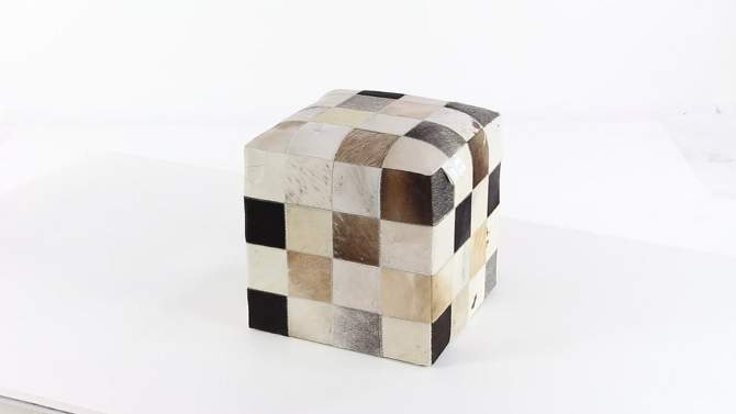 Contemporary Cowhide Leather Stool Ottoman Patchwork - Olivia &#38; May, 2 of 8, play video