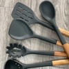 BRINJOY Black Heat Resistant Silicone Cooking Kitchen Utensils with Wooden Handles, Spatula Set, BPA Free - 2 of 4