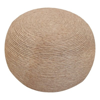 Moti Ellis Beige Wool Ottoman Pouf with Polyester Fill Beige 20"D x 20"W x 14"H