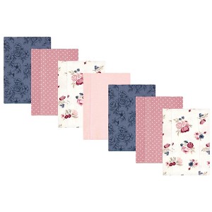 Hudson Baby Infant Girl Cotton Flannel Burp Cloths, Dusty Rose Floral 7-Pack, One Size - 1 of 4