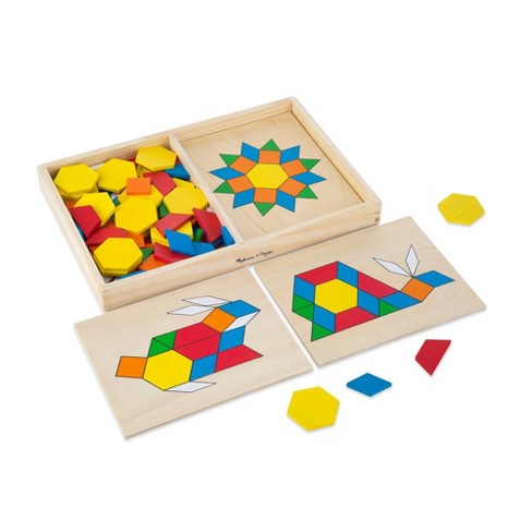 Melissa & Doug Pattern Blocks And Boards - Classic Toy With 120 Solid Wood  Shapes And 5 Double-sided Panels : Target
