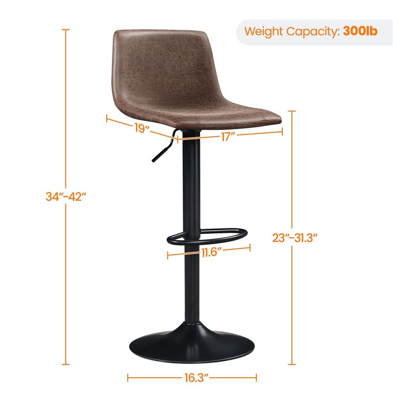 Yaheetech 2pcs Vintage Adjustable Swivel Counter Height Bar Stools with Backrest and Footrest, 3 of 9