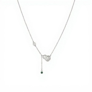 Anna-Kaci Women's Gourd Pendant Necklace with Drop Gem Accent and Delicate Chain Design - Silver - 1 of 4