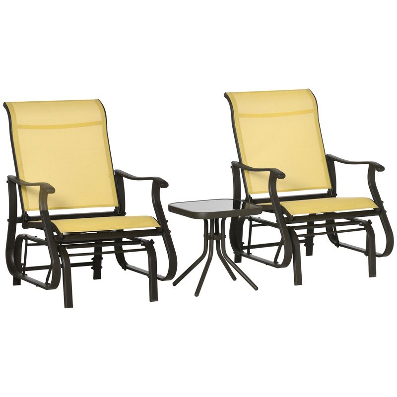 Outsunny 3-Piece Outdoor Gliders Set Bistro Set with Steel Frame, Tempered Glass Top Table for Patio, Garden, Backyard, Lawn, 4 of 7