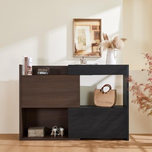 SEVOBAL Utility Storage Cabinets Extendable and Rotating Buffet Sideboard with Drawer and Adjustable Shelves, Black, 43"*15"*39.25" - 1 of 4