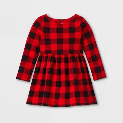 Toddler Girls' Knit Long Sleeve Dress - Cat & Jack™ Red/Black 5T