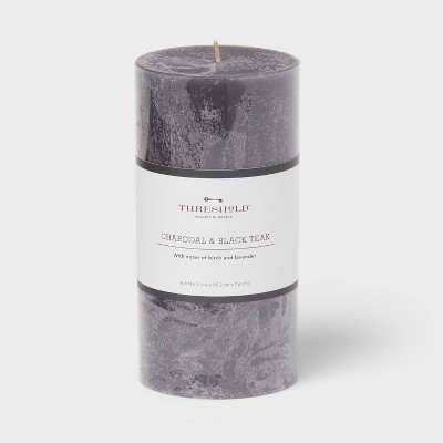 3" x 6" Pillar Candle Charcoal and Black Teak - Threshold™: Long-Lasting Aroma, 75 Hours Burn Time